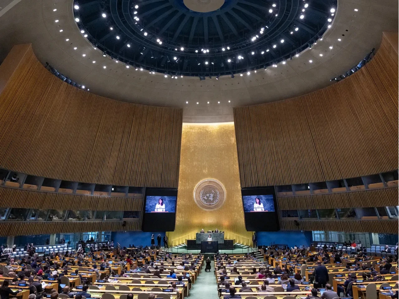 The image represents the UNGA 80 assembly