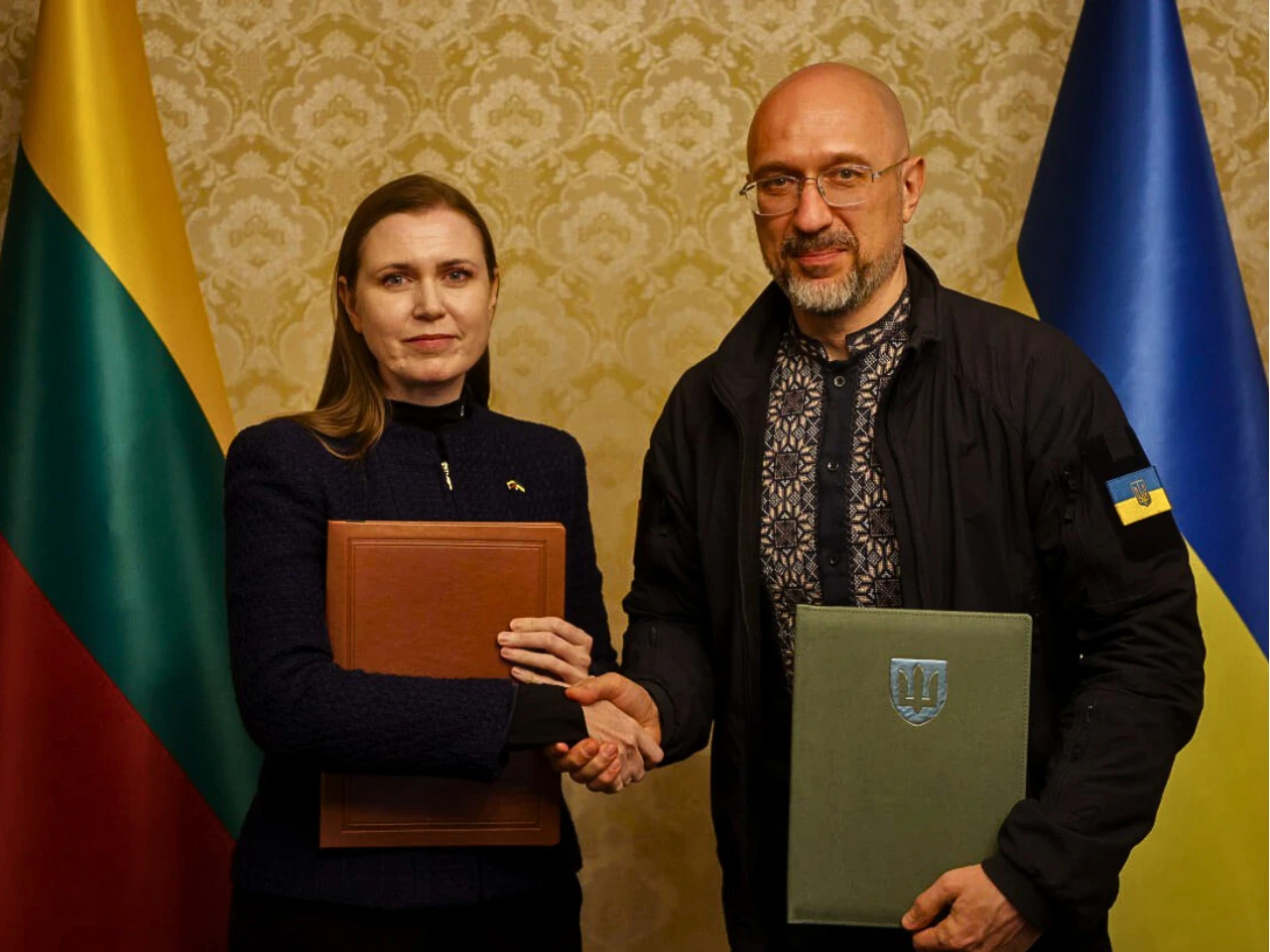 in Kyiv by the Ukraine Minister of Defence Denys Shmyhal and Lithuanian Minister of National Defence Dovile Sakaliene standing together