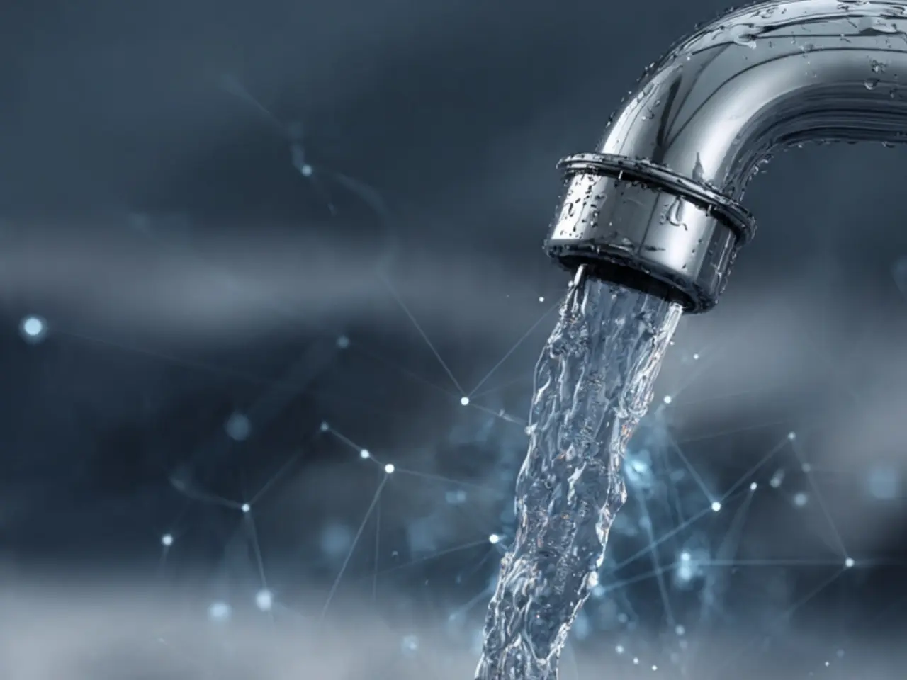 Water pouring onto fabric with energy symbols, illustrating the water and energy footprint of the textile industry