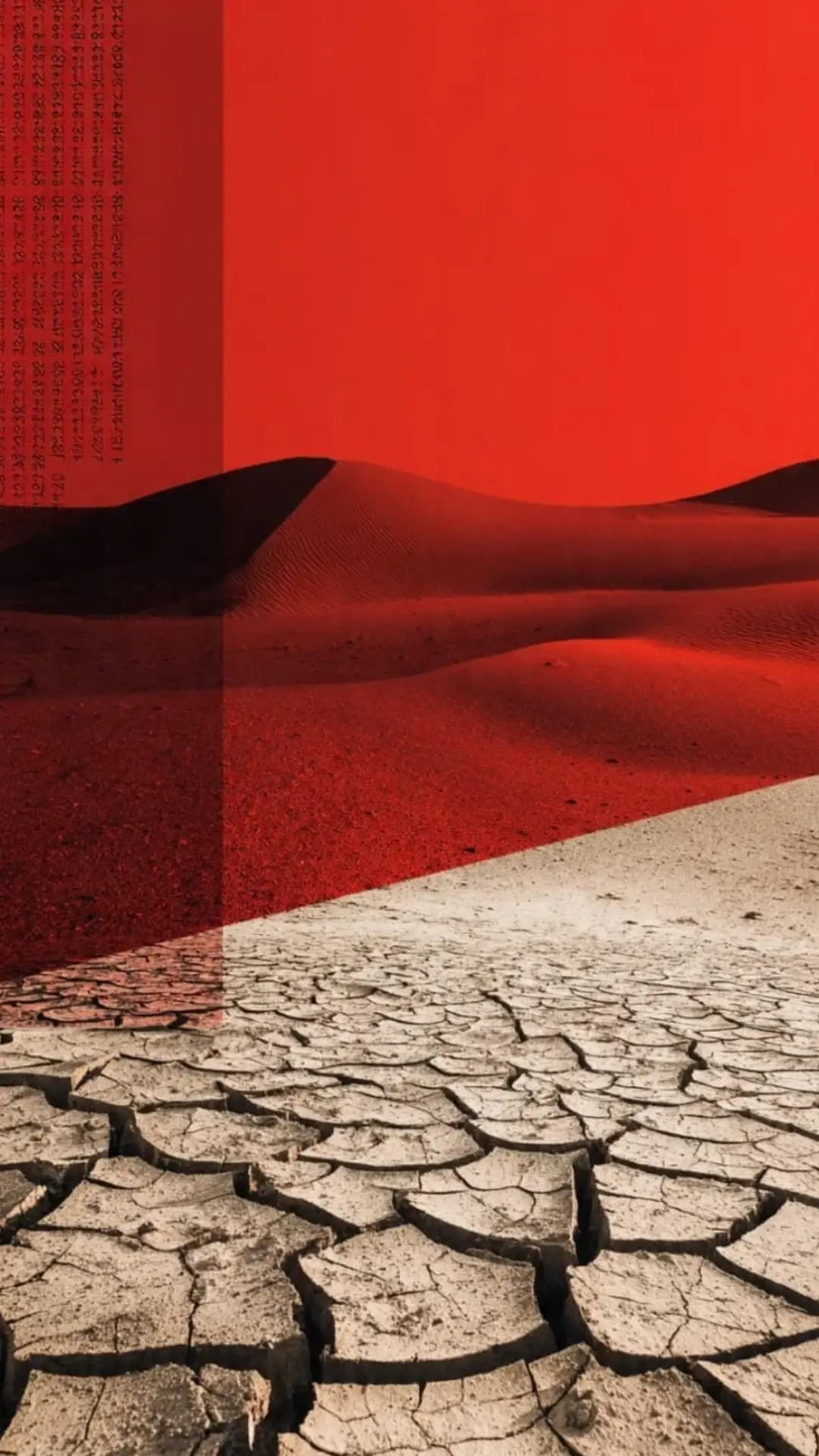 Cracked dry earth + desert dunes with bold red overlay. Designed with space at the top for text, to match the urgent UNDP climate theme.