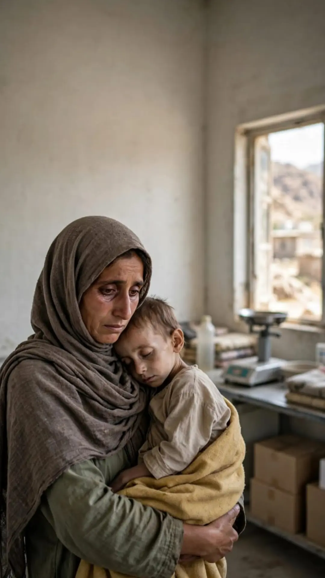 Afghan mother holding malnourished child in clinic as UNICEF warns 3.7 million children face wasting crisis
