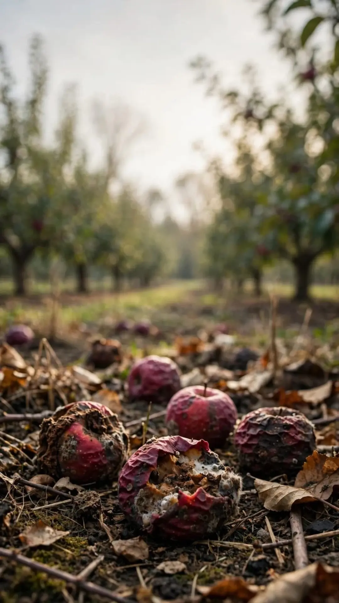 UN Environment Programme graphic shows close to 20 percent of all food available to people is wasted with rotten apples on ground