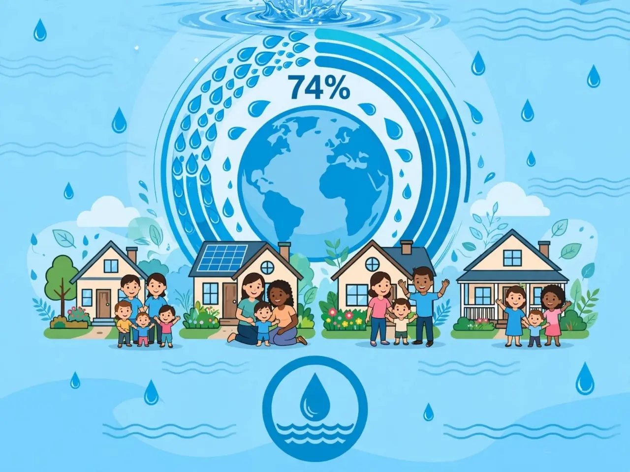 74 percent of global population now has safely managed drinking water up from 68 percent in 2015 UN Sustainable Development Goal 6 clean water reaching more homes infographic